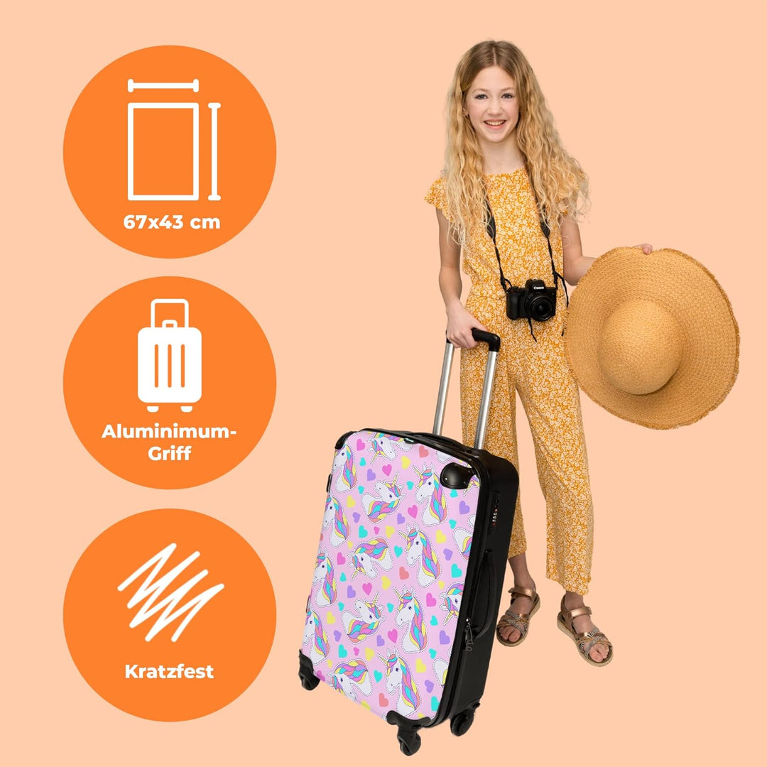 NoBoringSuitcases.com® Reisekoffer Kinder Mädchen Koffer Leicht Reisetrolley mit Rollen Gepäck Pink