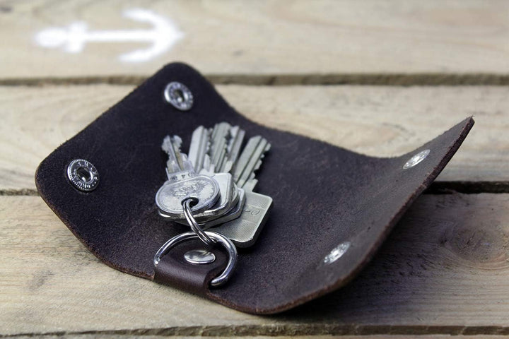 Schlüsseletui, Schlüsselorganizer aus Naturleder für bis zu 8 Schlüssel Handmade in Germany Dunkelbr