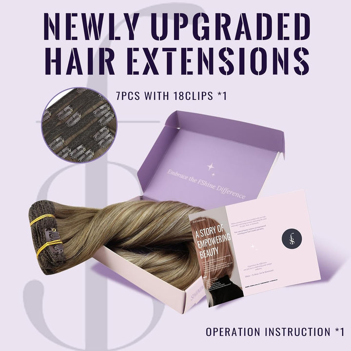 Fshine Clip in Extensions Echthaar 40cm 7 Stücke 120g Hair Extensions Clip in Echthaar Balayage Brau