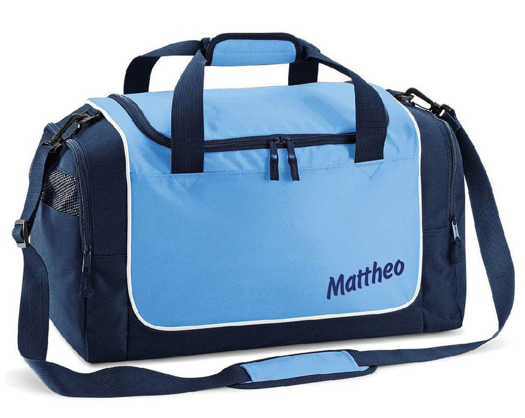 Sporttasche mit Name blau OHNE Motiv | personalisierbar individuell Bedruckt Geschenk für Kinder & E