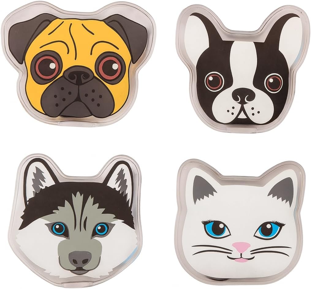 4X Taschenwärmer in 4 Hund & Katze-Motiv - Handwärmer wiederverwendbar - Für Kinder - Wärmepads zum