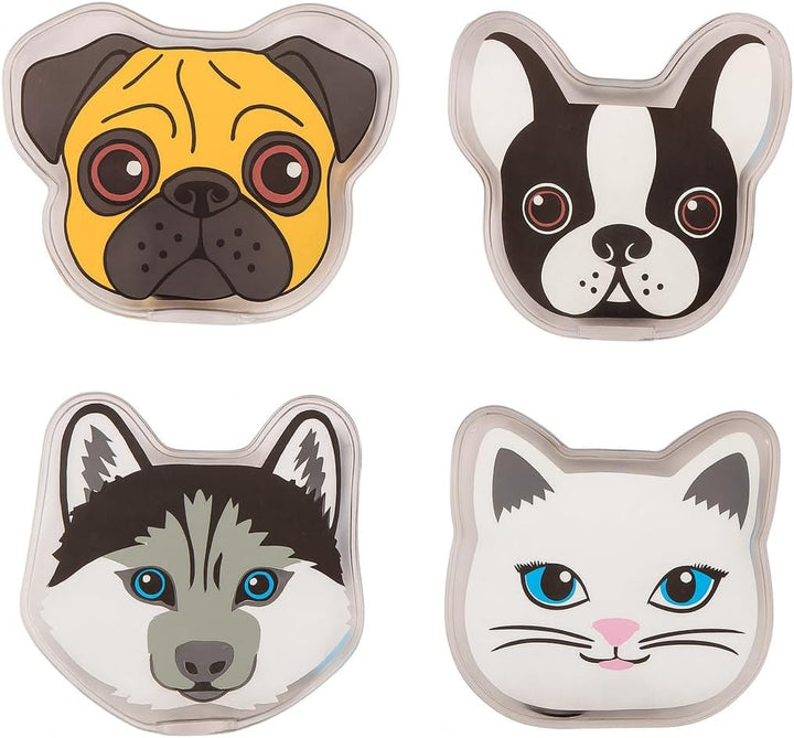 4X Taschenwärmer in 4 Hund & Katze-Motiv - Handwärmer wiederverwendbar - Für Kinder - Wärmepads zum
