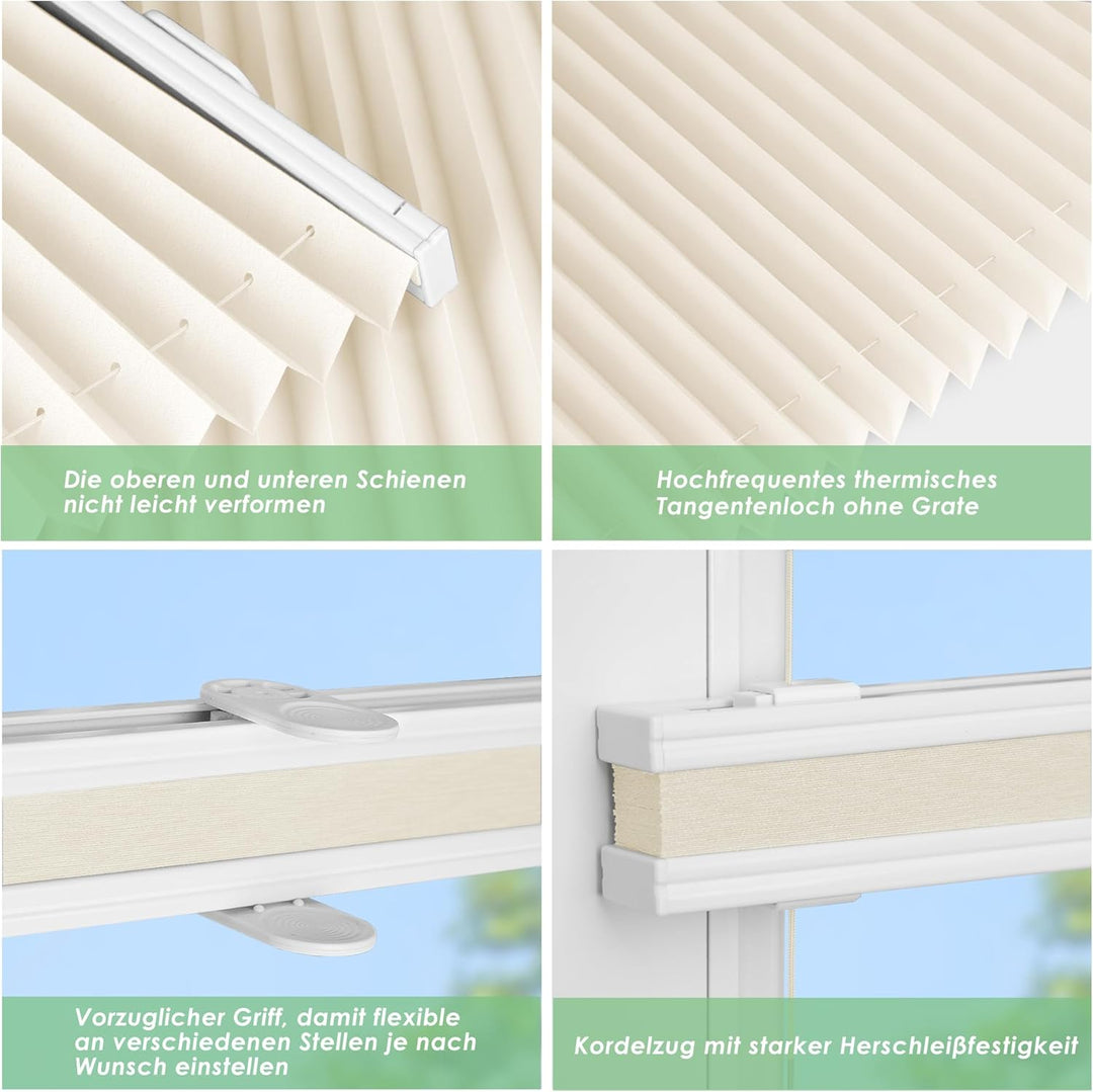 bobodeco Plissee ohne Bohren Klemmfix Faltrollo Jalousie Beige 55x150cm (BxH), Plisseerollo Sichtsch