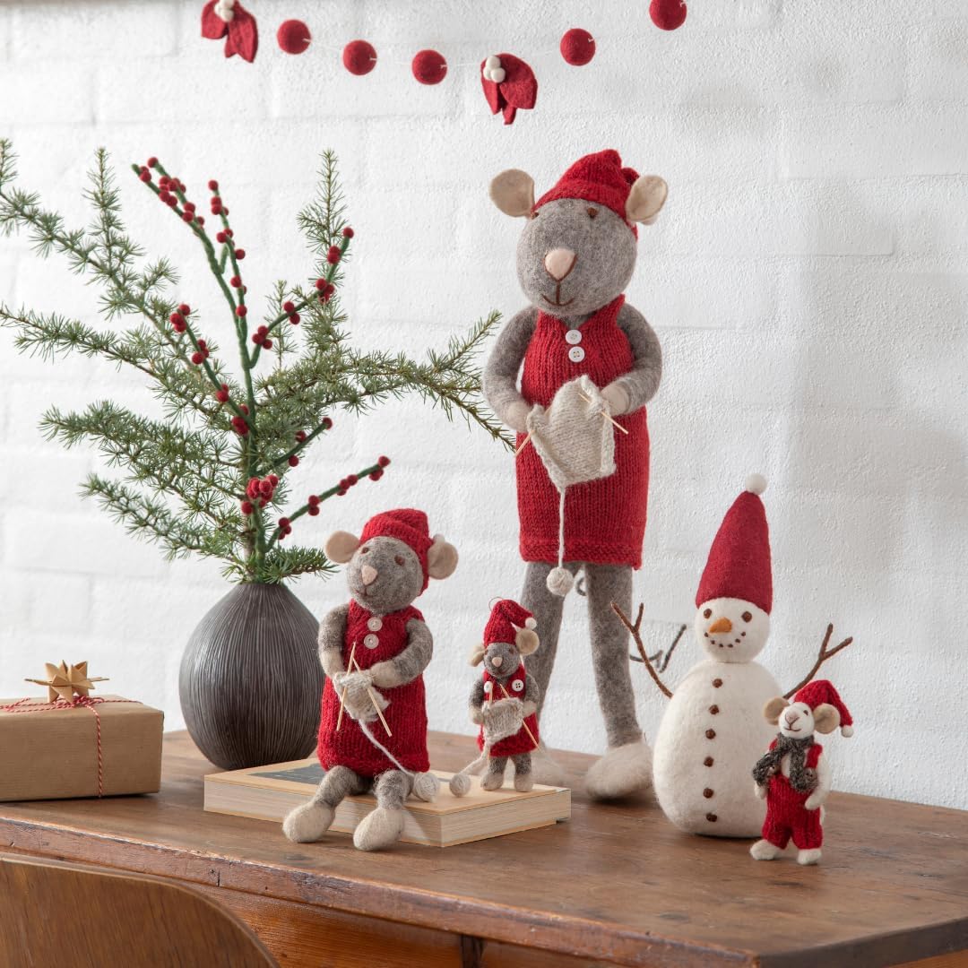 Én Gry & Sif Schneemann zum Hinstellen aus Filz, Weihnachtsdeko, Hand-Made & fair-Trade | 2er Set ro