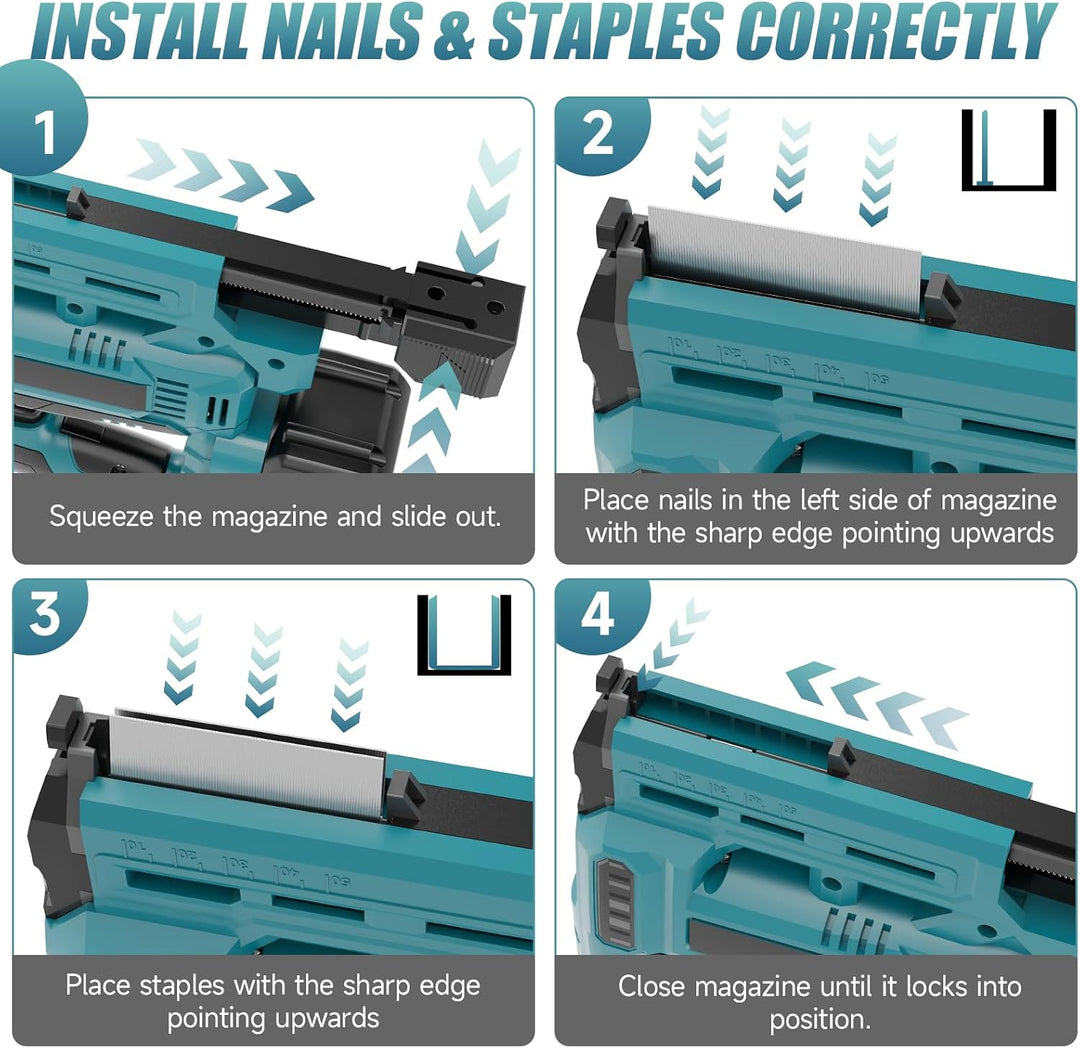 Cordless Nail Gun with 2 x 4.0Ah Batteries, 18 Gauge 2 In 1 Electric Brad Nailer &amp; Staple Gun with 1