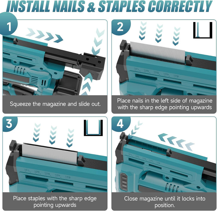 Cordless Nail Gun with 2 x 4.0Ah Batteries, 18 Gauge 2 In 1 Electric Brad Nailer &amp; Staple Gun with 1