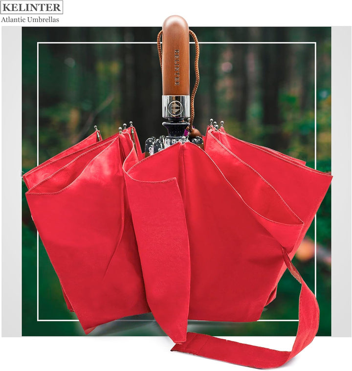 Automatischer Klappschirm - 10 Verstärkte Streben, Teflon 300T, Windsicher, Holzgriff Ergonomisch, K