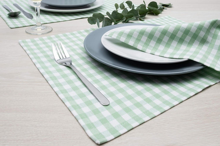 FILU Servietten 8er Pack Halbleinen (Leinen/Baumwolle) Mint/Weiss kariert (Farbe und Design wählbar)