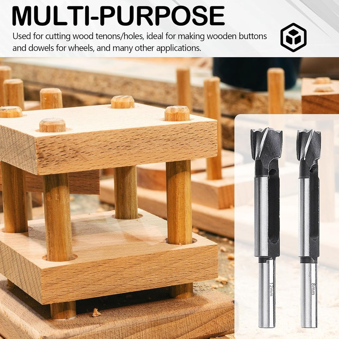 Zapfenschneider Bohrer Set, Zapfenbohrer Holz Holzdübel Plug Cutter 8mm 12mm, 1/2" Rundschaft präzis