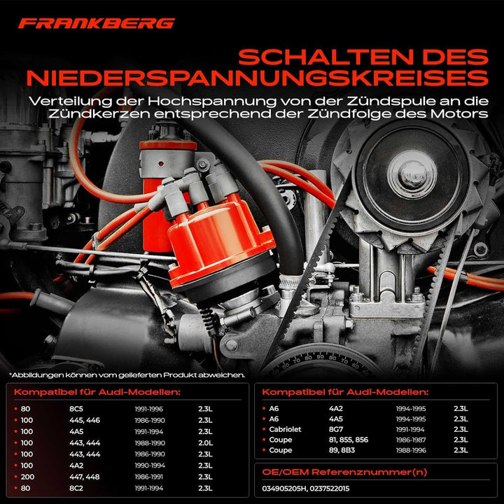 Frankberg Zündverteiler Verteiler Kappe Kompatibel mit 100 1986-1994 200 1986-1991 80 1991-1996 90 1