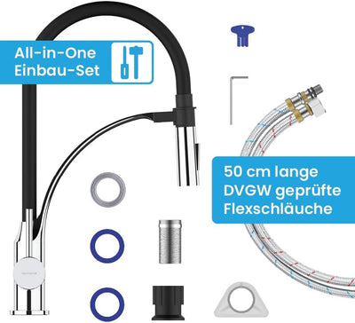 Bächlein Küchenarmatur Assaranco – 360 Grad schwenkbar (Chrom) – Einhand-Spültischbatterie mit flexi