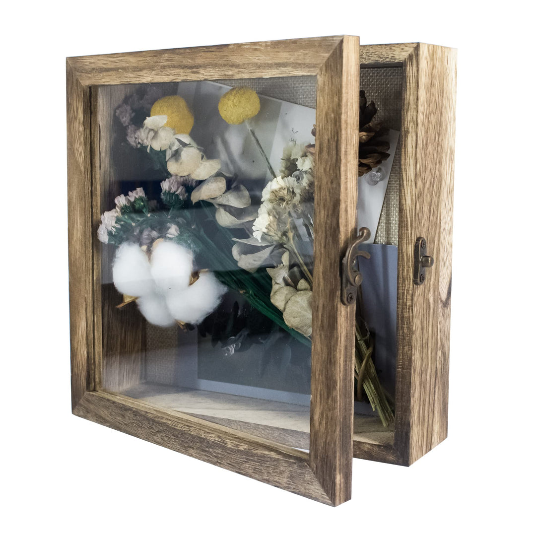 GraduationMall 20x20cm 3D Bilderrahmen Tief Holz Objektrahmen Türvitrine Schaukasten Retro,Ideal für