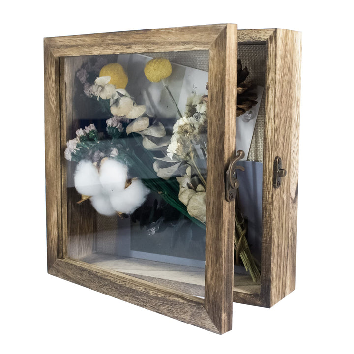 GraduationMall 20x20cm 3D Bilderrahmen Tief Holz Objektrahmen Türvitrine Schaukasten Retro,Ideal für