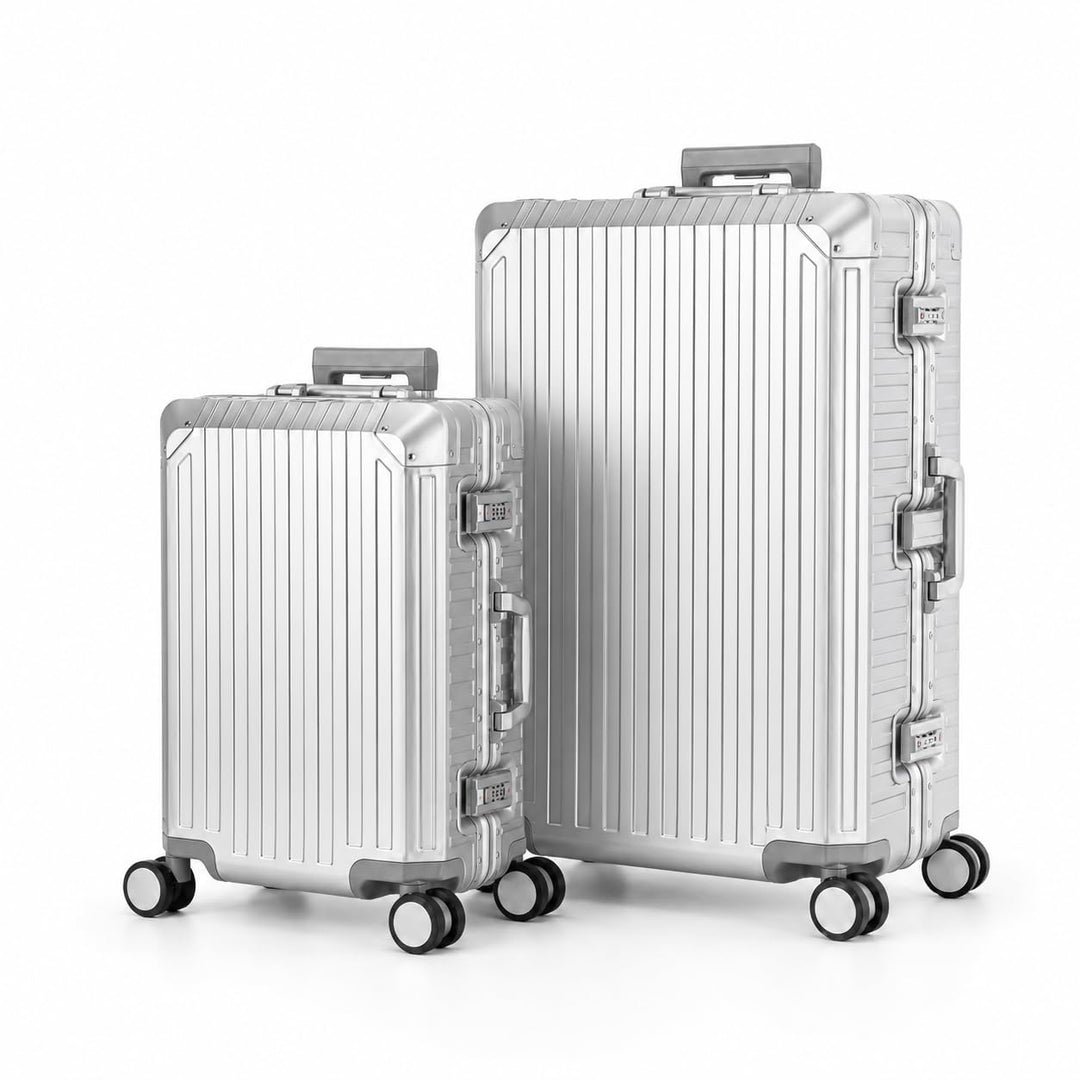 Travelhouse Tokyo Aluminium Reisekofferset Silber S-55cm &amp; XL-77cm 100% Aluminium Hartschalenkoffer