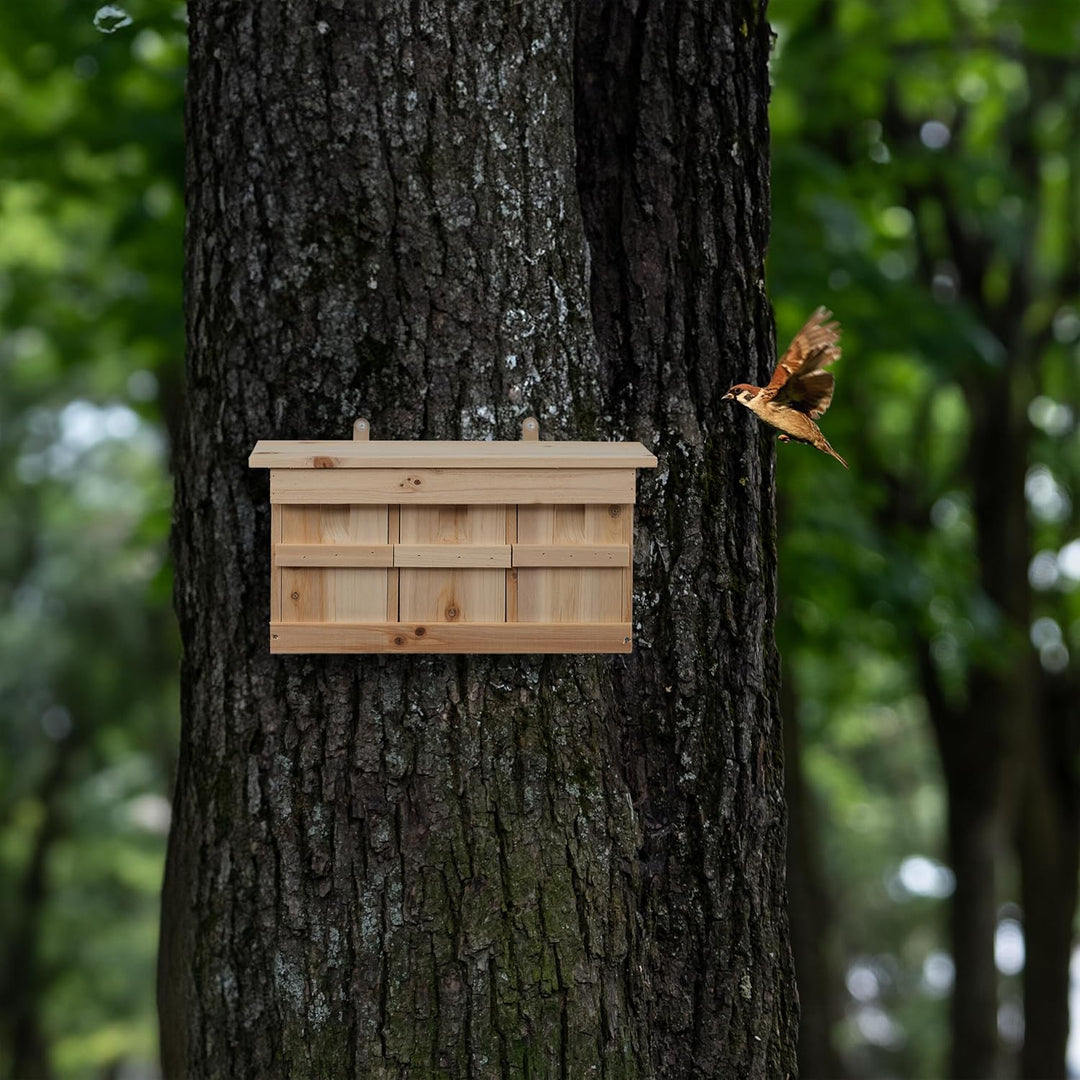 Relaxdays Nistkasten für Spatzen, 3 Brutkammern, Tannenholz, Einflugspalt HxB: 3 x 2 cm, Vogelhaus z