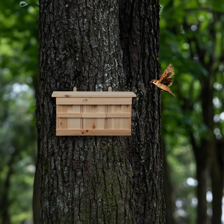 Relaxdays Nistkasten für Spatzen, 3 Brutkammern, Tannenholz, Einflugspalt HxB: 3 x 2 cm, Vogelhaus z