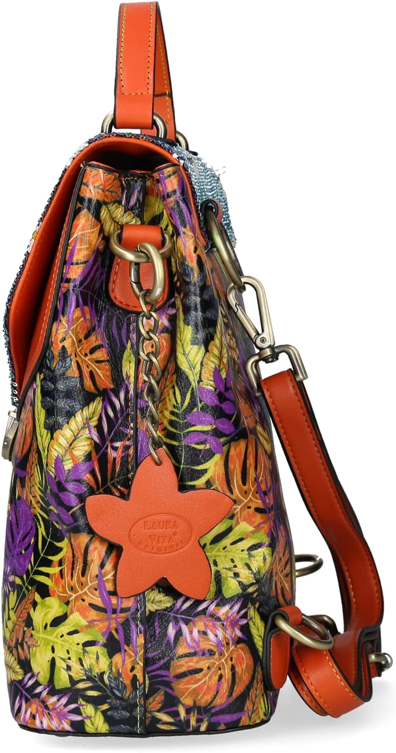Laura Vita Damen Rucksack Handtasche Steckschloss lässig Trend Sommerfarbe Artio Rot+lila Dunkel, Ro