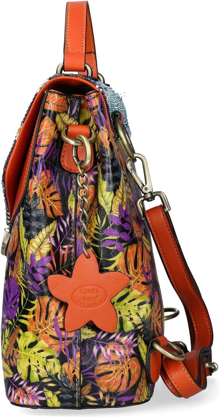 Laura Vita Damen Rucksack Handtasche Steckschloss lässig Trend Sommerfarbe Artio Rot+lila Dunkel, Ro