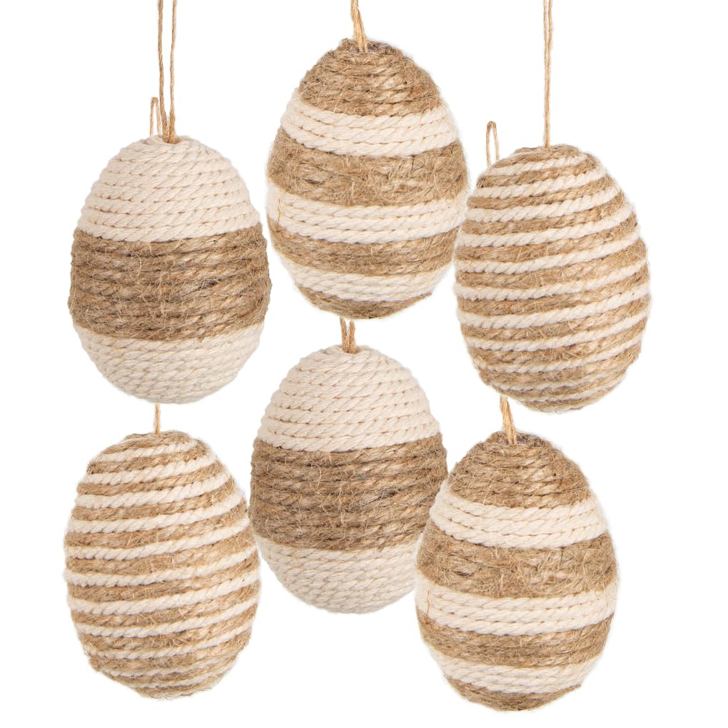 Ostereier zum Aufhängen, 6 Stück: Osteranhänger Stoff & Jute, Anhänger Ostern & Frühling, Osterdeko