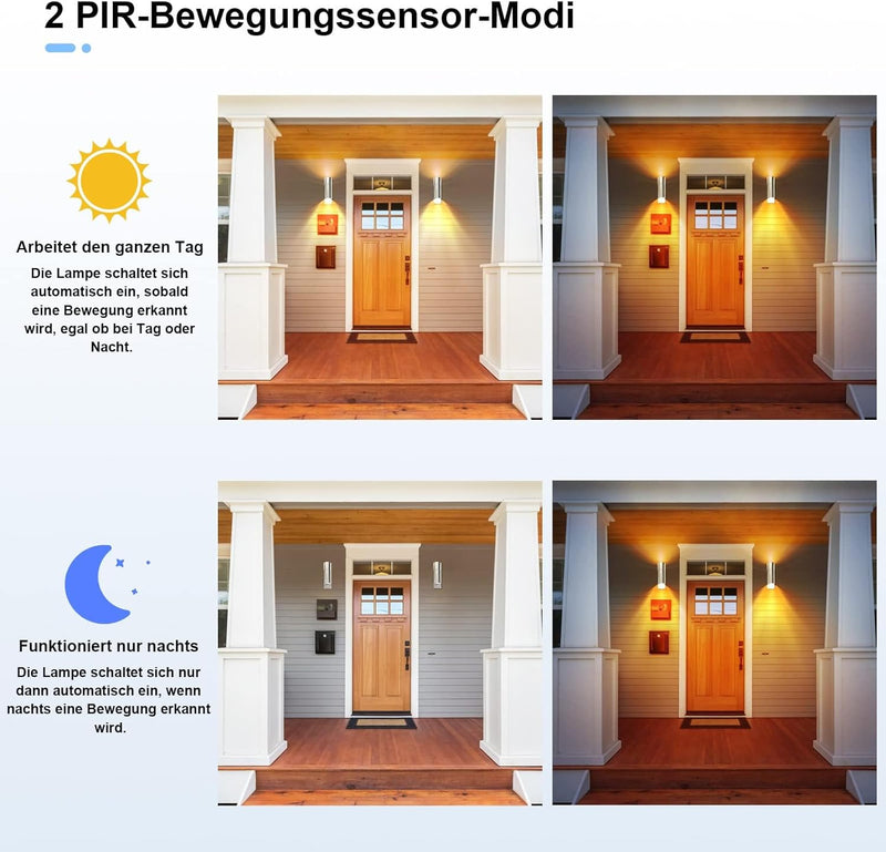 Allesgute LED Aussenleuchte mit Bewegungsmelder IP44 Modern UP Down Wandleuchte Aussen Gebürstet Ede