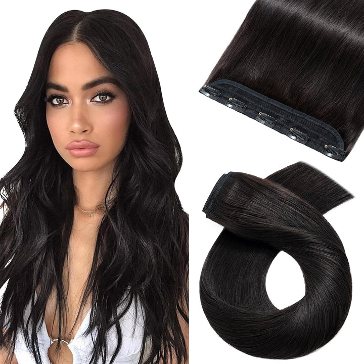 60cm Clip in Extenions Echthaar Haarteile Echthaar 1Pc 5Clips Haarteil #1B Naturschwarz Weich Natürl