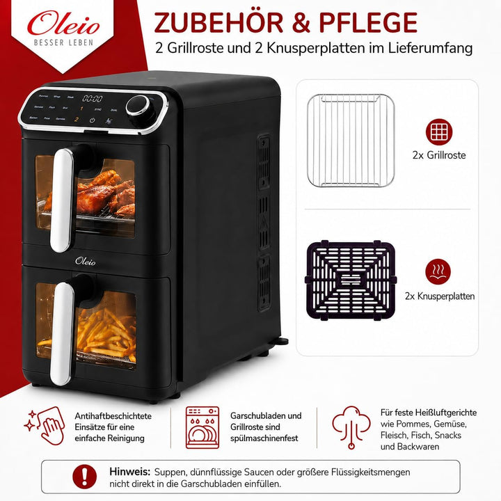 Maestro Airfryer Doppelkammer XXL Heissluftfritteuse 2 Kammern I 2460W - Heissluftfritteuse mit Glas