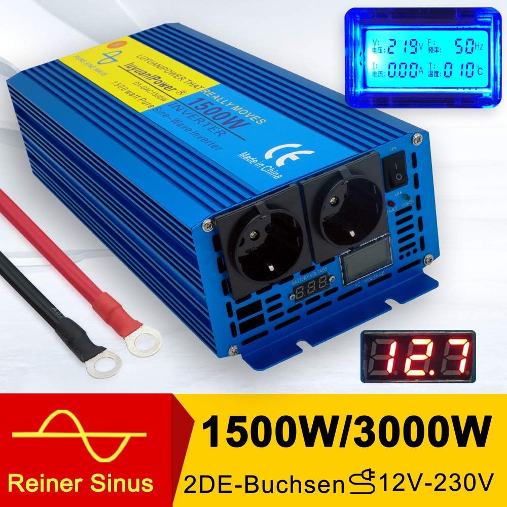 Yinleader Spannungswandler 1500W/3000W 12V 230V Reiner Sinus Wechselrichter LED+LCD Power Inverter m