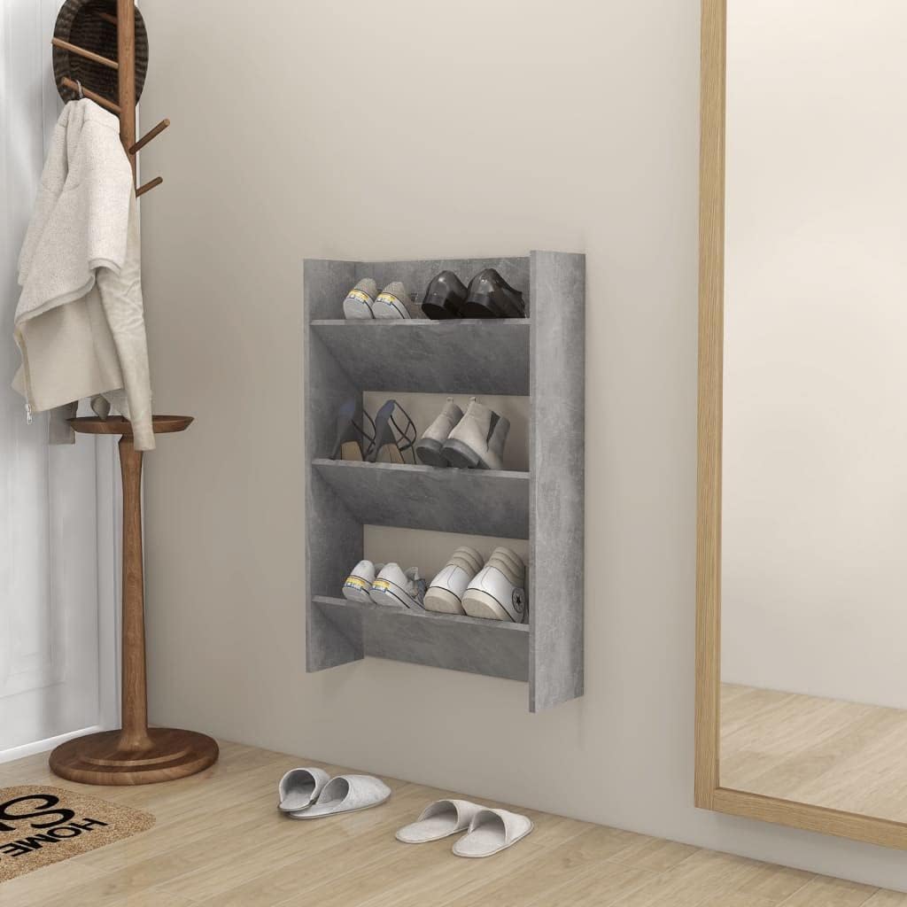 homiuse Wand Schuhschrank 60x18x90 cm mit 3 Kippböden Schuhregal Wandbefestigung Betongrau Schuhbank