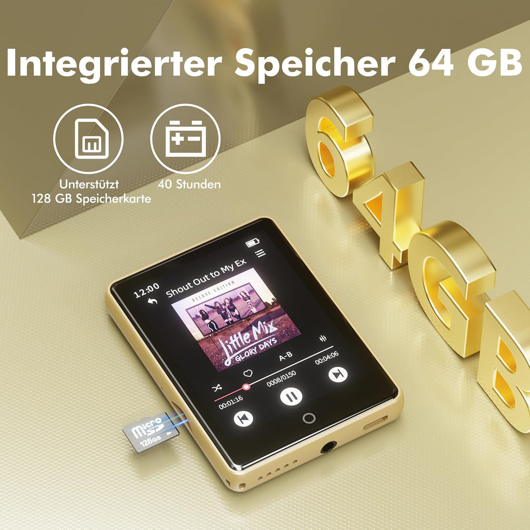 64 GB MP3 Player Bluetooth 5.3 mit Lautsprecher, 2,8 Zoll grosses Display, HiFi-Sound Music playermp