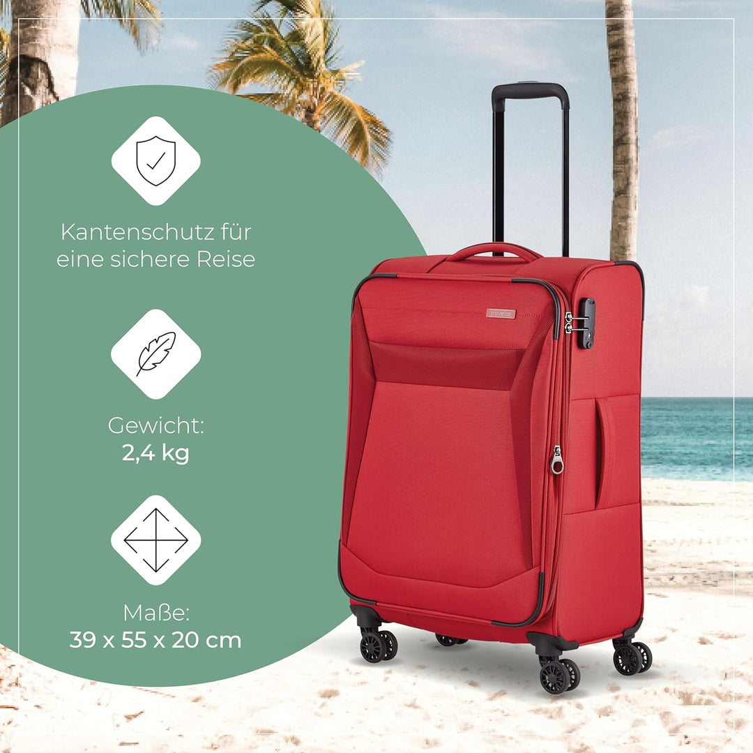 Travelite Handgepäck Trolley klein, Chios, Weichschale, 55x39x20 cm, 2,4 kg, mit 4 Doppelrollen & Za