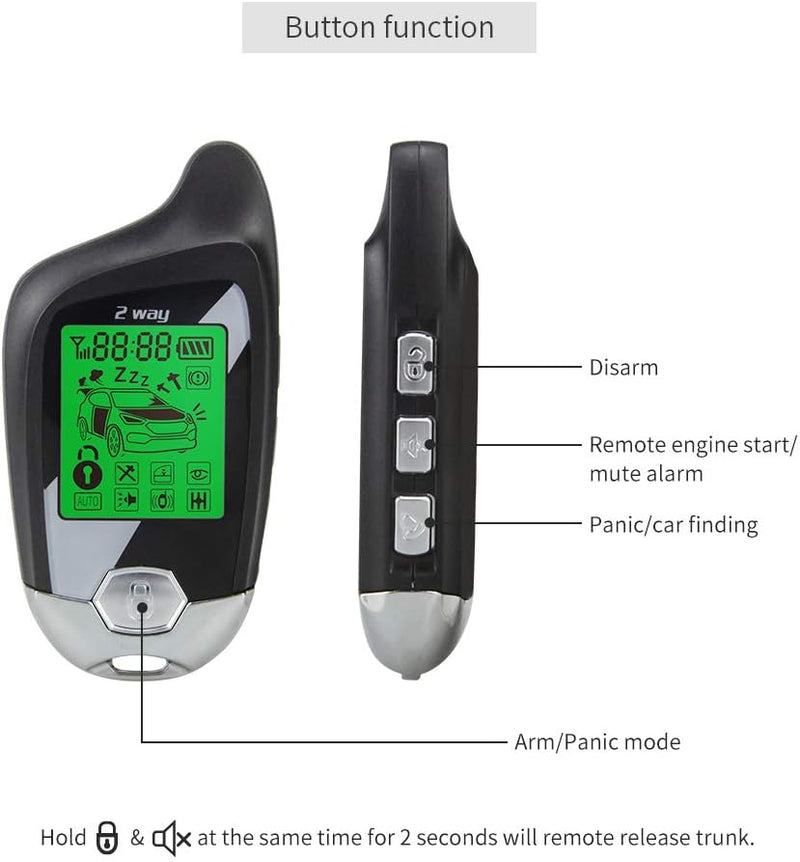 Easyguard EC202 2-Wege-Kfz-Alarmanlage mit LCD-Pager-Display, Remote-Motorstart und Mikrowellensenso