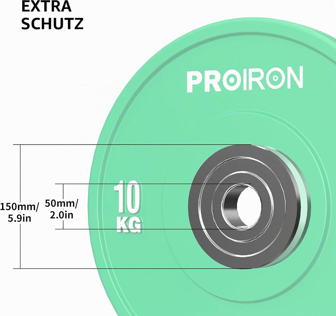 PROIRON Hantelscheiben, Olympic Bumper Plates 50mm, 5-25kg, Hartgummi, Hanteln Gewichtsscheiben nach