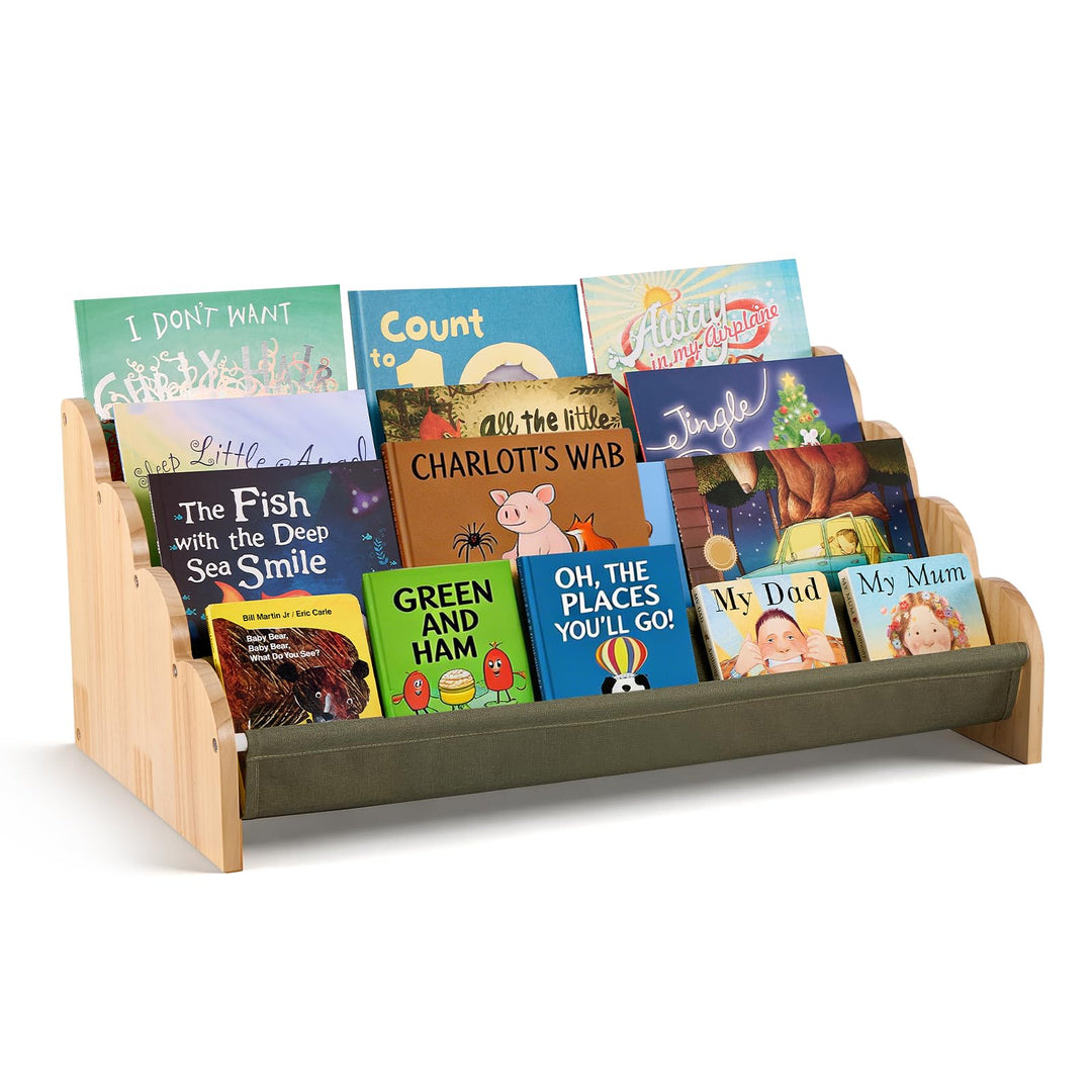 Puricon 4-stufiges Kinderbücherregal, Kinderregal Bücher Regal für Kleinkinder mit Tiefenfächern Wel