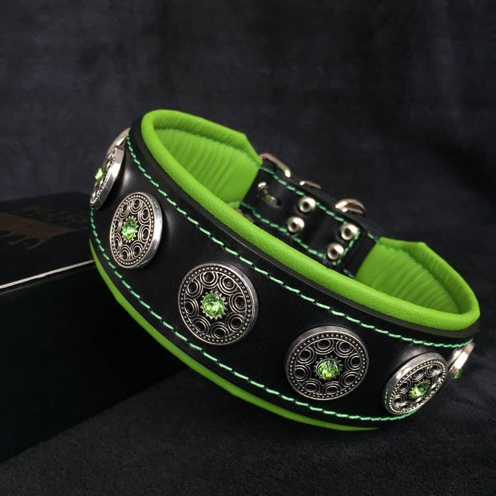 Bestia Bijou Hundehalsband mit Zierconchos. 100% Leder. Weich gepolstert. Handgefertigt in Europa! L