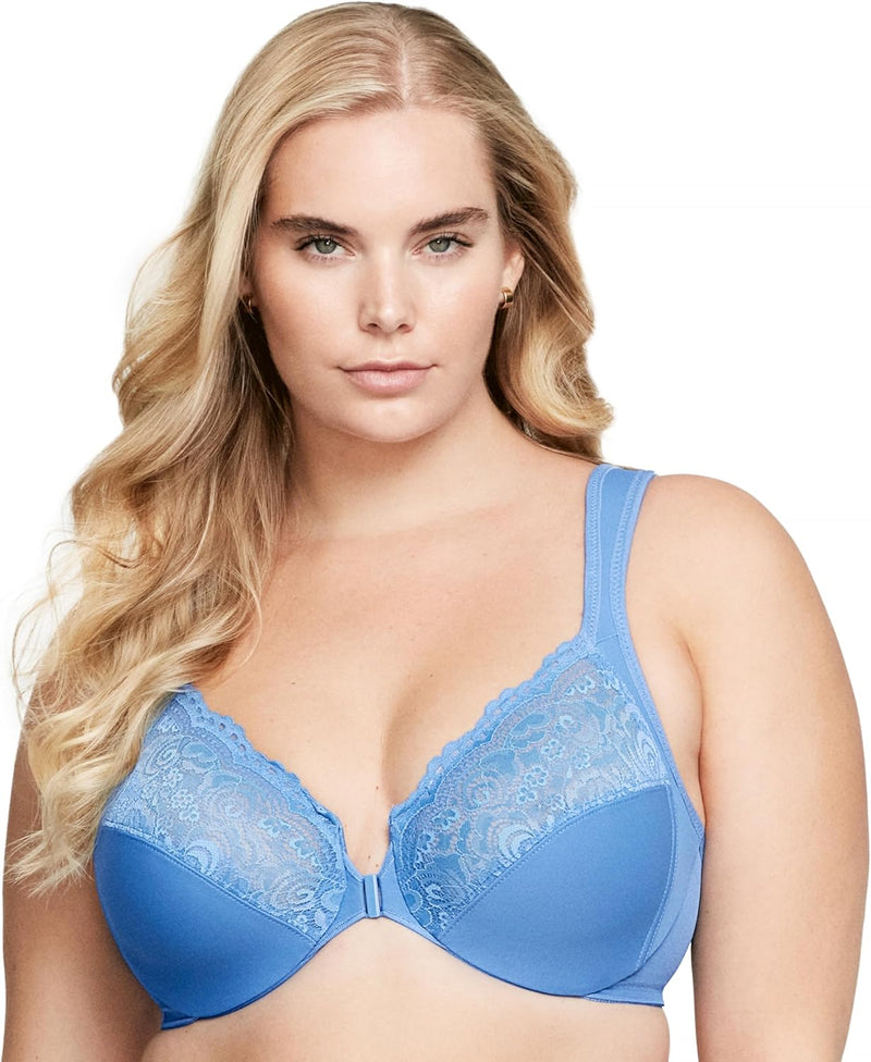 Glamorise Damen Wonderwire-Vorderverschluss BH 75B Blau, 75B Blau