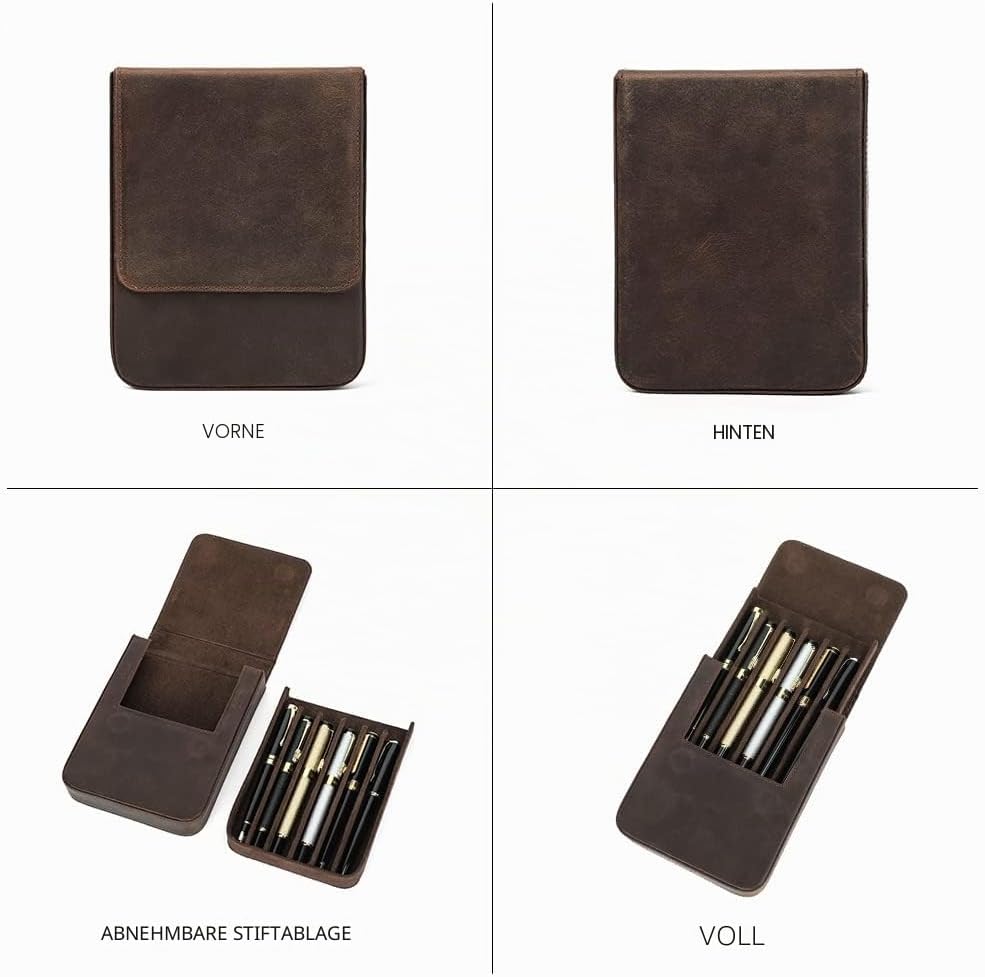 Contacts Stifteetui Leder für 6 stifte,Handgefertigt Vintage-Stifthalter, Stift-Schutzhülle für Reis