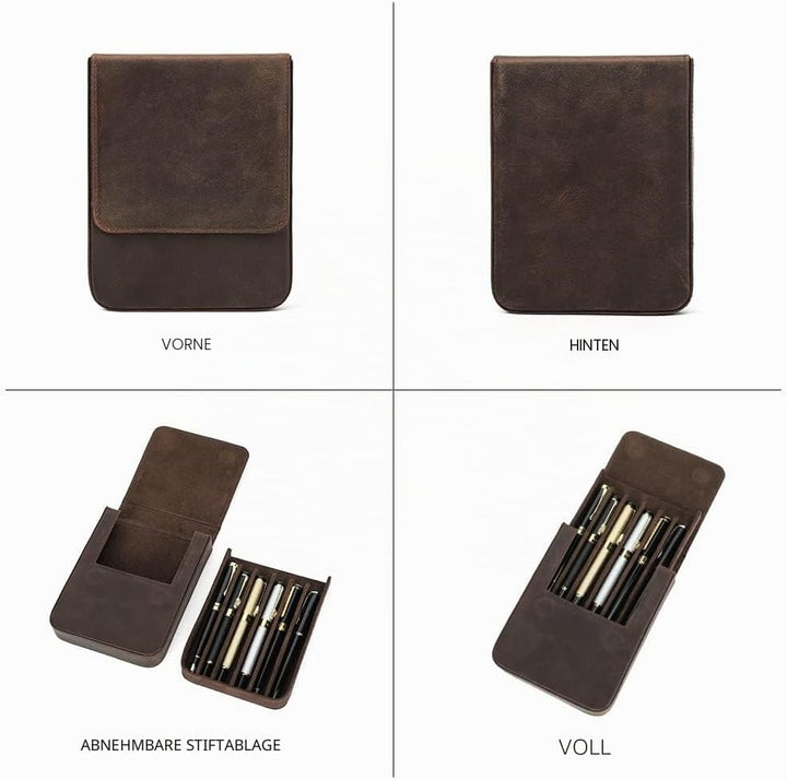 Contacts Stifteetui Leder für 6 stifte,Handgefertigt Vintage-Stifthalter, Stift-Schutzhülle für Reis