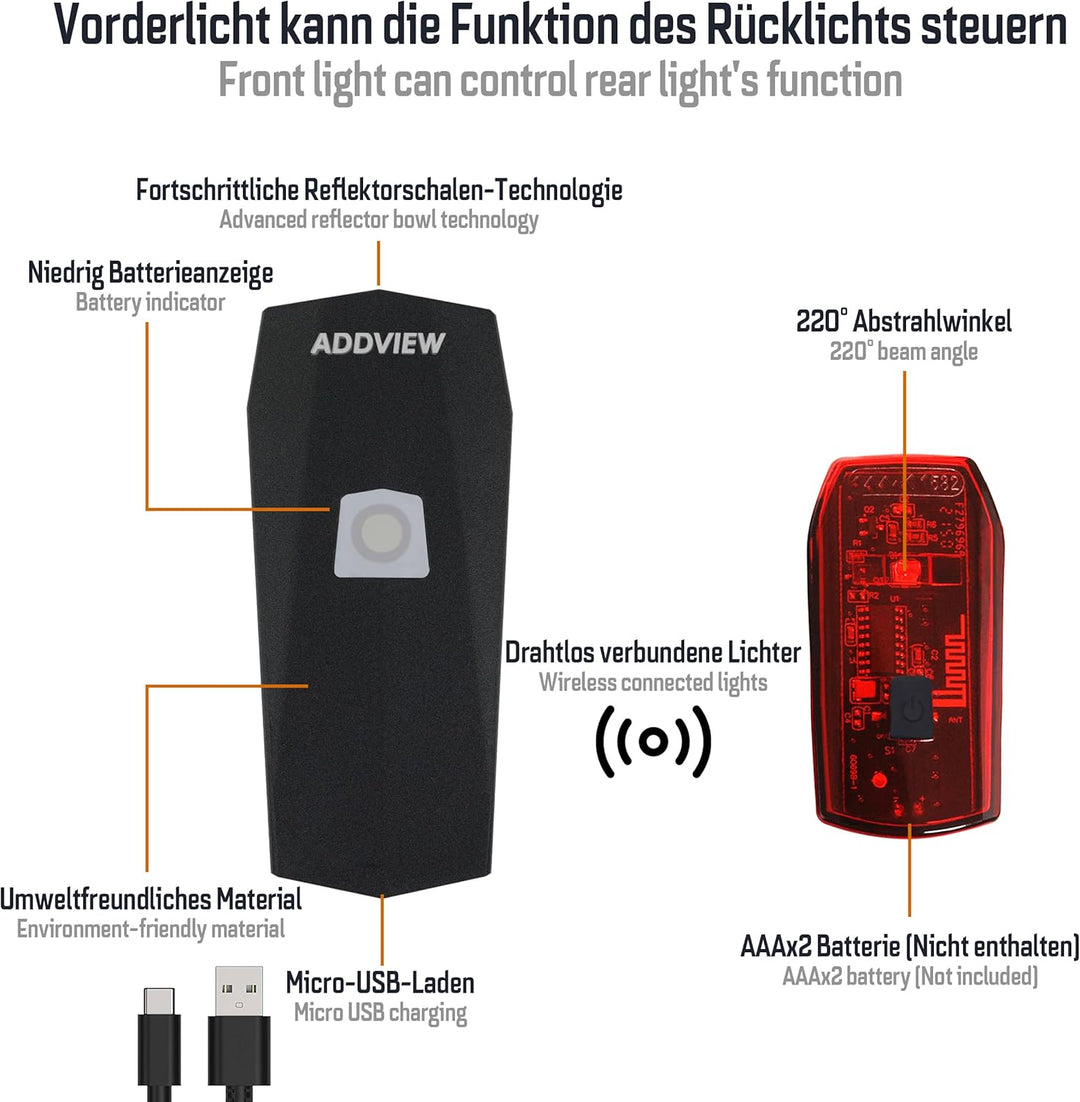 Fahrradlicht-Set Brilliance – LED Frontlicht 30 Lux mit Akku & Rücklicht mit Batteriebetrieb, StVZO