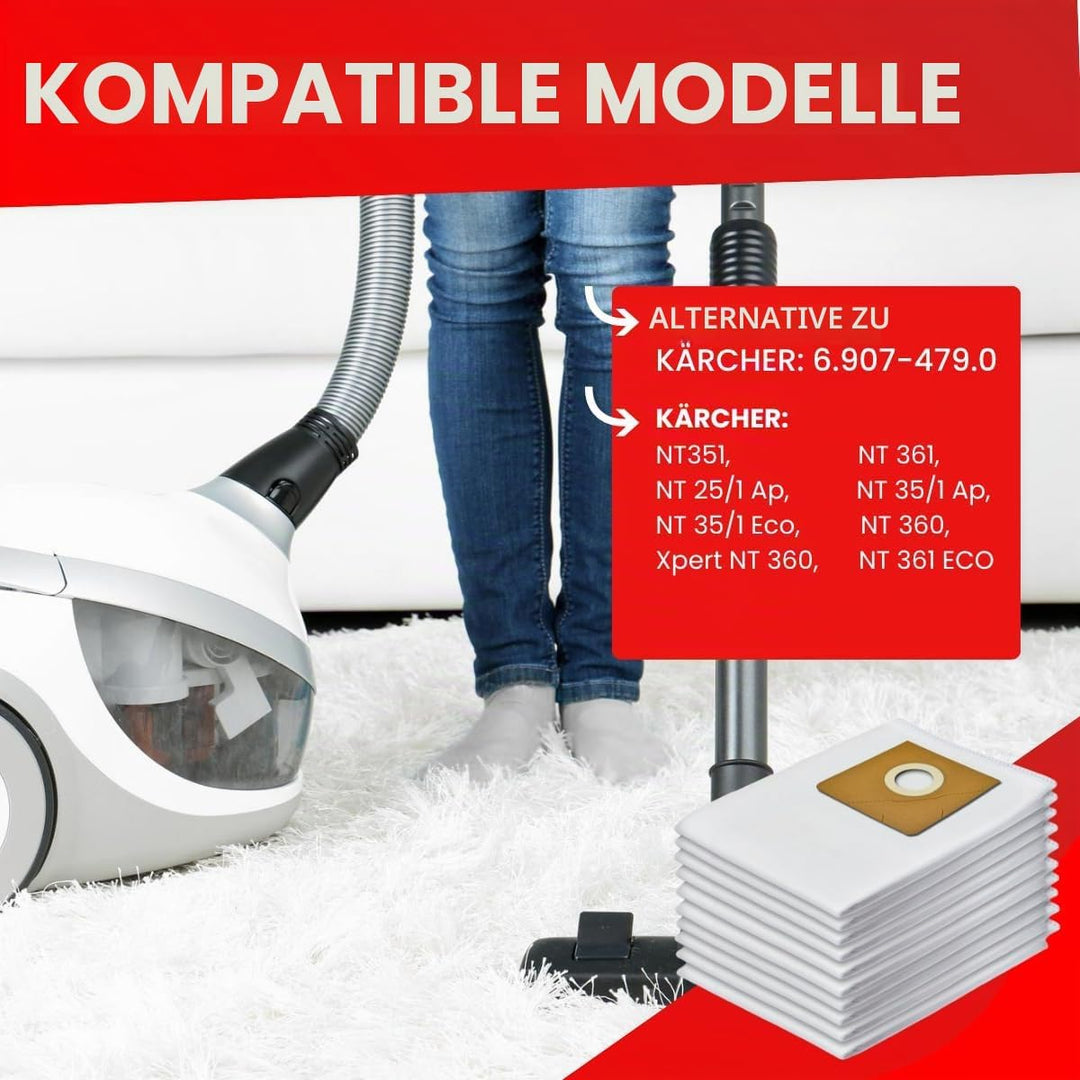 Invest - Staubsaugerbeutel, Beutel kompatibel mit Kärcher 6.907-479.0, NT 35/1 Tact, NT 351 Eco, NT