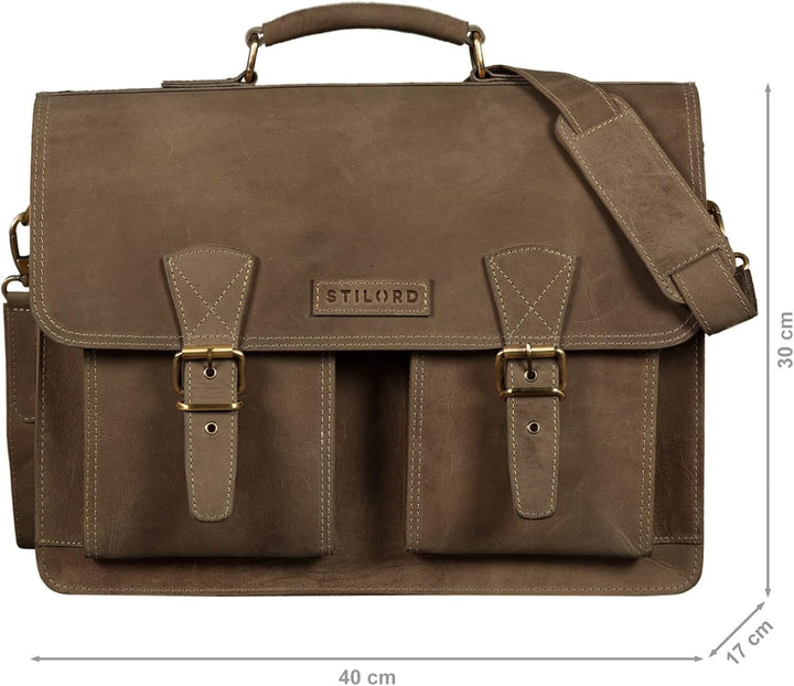 STILORD "Jeffrey Lehrertasche Aktentasche Leder Grosse Vintage Ledertasche zum Umhängen 15.6 Zoll La