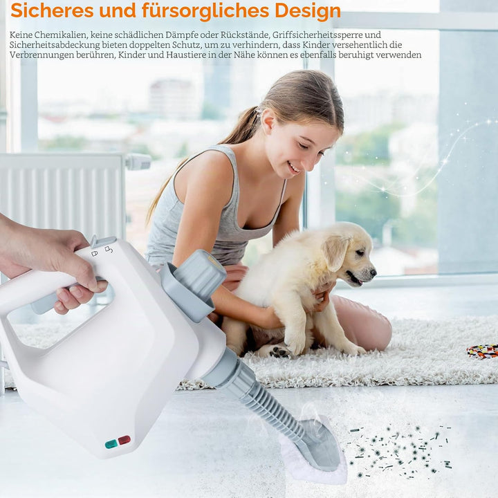 Dampfreiniger Hand, Elektrischer Dampfreiniger Handgerät mit 10 Zubehör, 3,2 Bar &amp; 1000W Dampfreinig