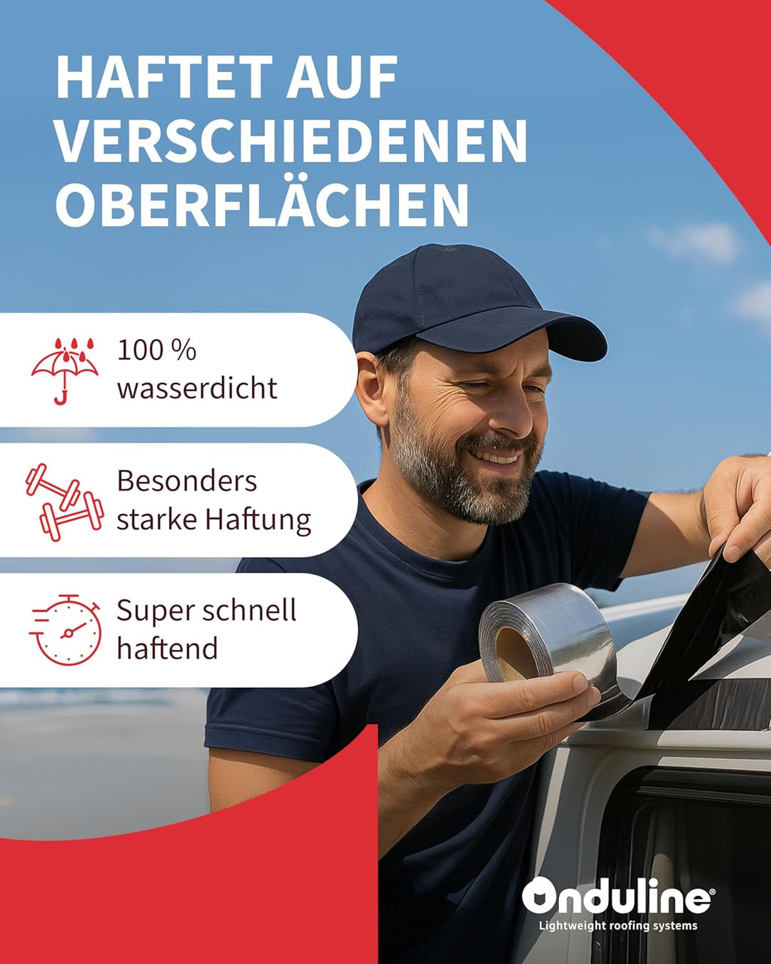 Onduline – Onduband Easy Bitumen Dichtungsband 5m x 10cm – Kaltselbstklebendes Bitumenband wasserdic