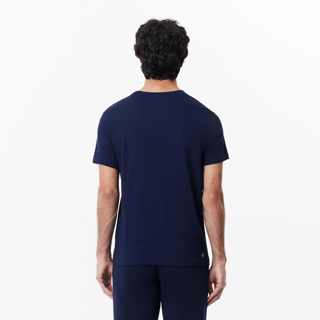 Lacoste Herren TH2042 T-Shirt Rundhals, Männer Logo Print Tee,Regular Fit, XS Marineblau / Weiss