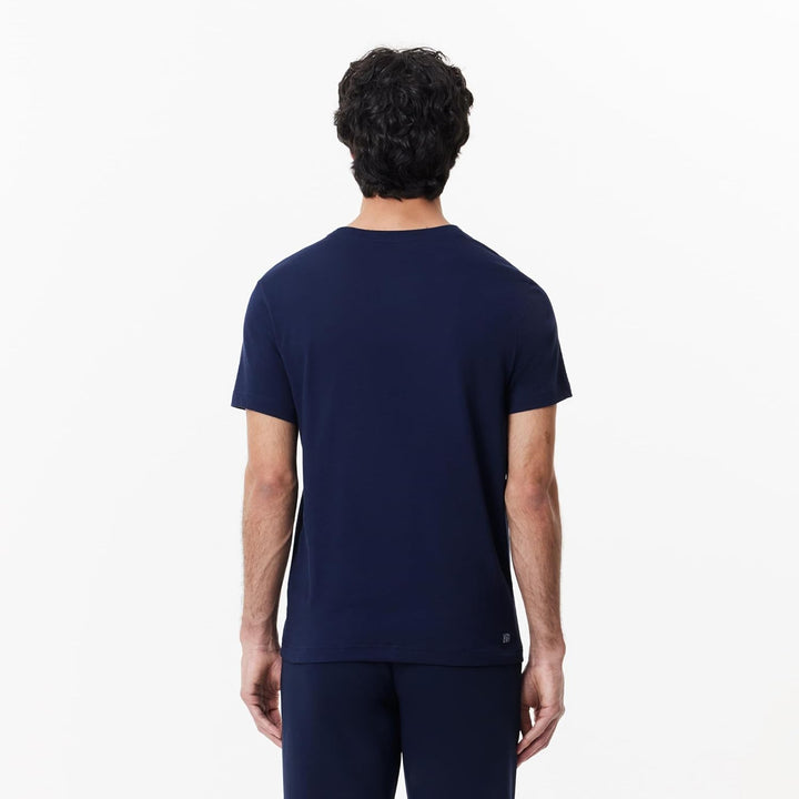Lacoste Herren TH2042 T-Shirt Rundhals, Männer Logo Print Tee,Regular Fit, XS Marineblau / Weiss