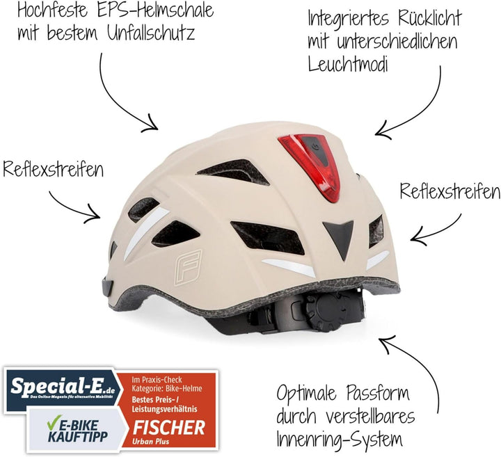 FISCHER Fahrradhelm, Radhelm, Cityhelm Urban Plus, mit integriertem LED-Rücklicht für Damen und Herr