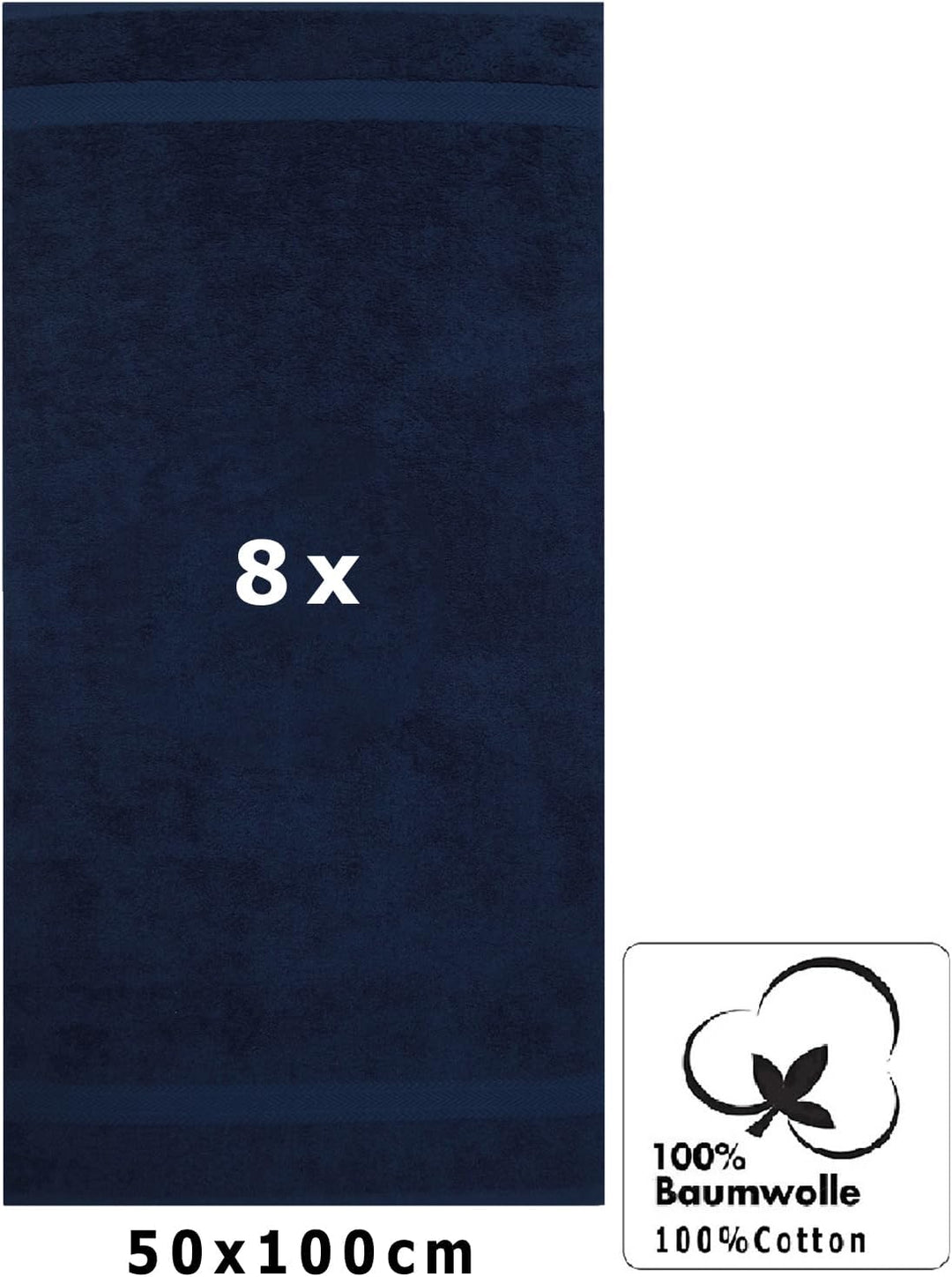 Betz 8 Stück Handtücher Set Grösse 50 x 100 cm Handtuch Premium 100% Baumwolle Farbe dunkelblau, Dun