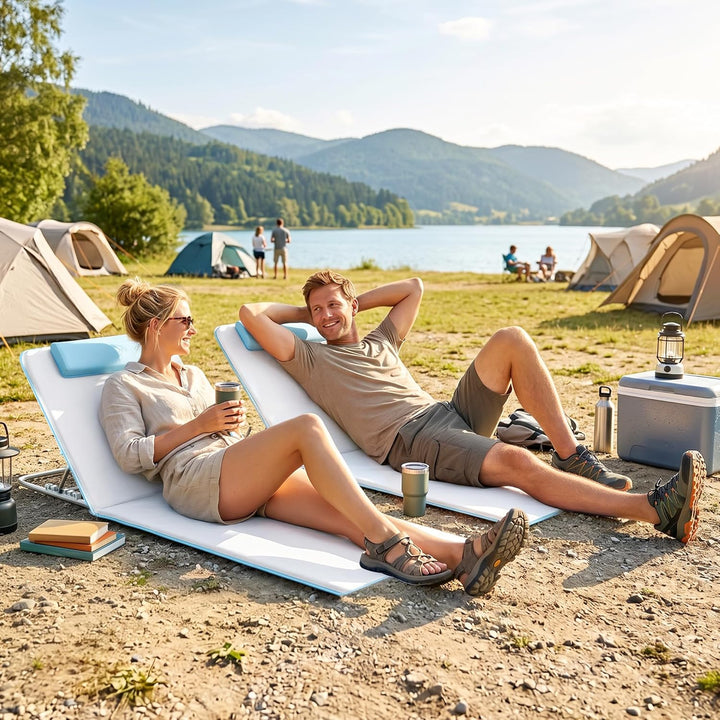 Outsunny Sonnenliege klappbar Gartenliege mit Kopfkissen Strandmatte mit 5-Fach verstellbare Rückenl
