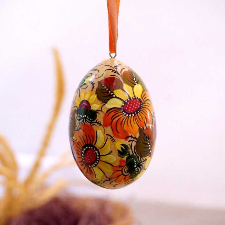 Handbemalte Ostereier zum Aufhängen aus Holz mit Störche und Schönem Blumenmuster, 6-7 сm Ukrainisch