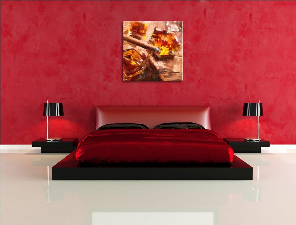Zigarre auf Whiskeyglas, Format: 70x70 auf Leinwand, XXL riesige Bilder fertig gerahmt mit Keilrahme