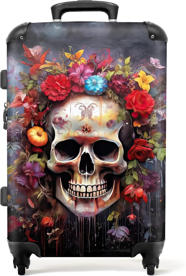 NoBoringSuitcases.com® Grosser Koffer - Totenkopf - Blumen - Botanisch - Abstrakt - Totenkopf - Schä